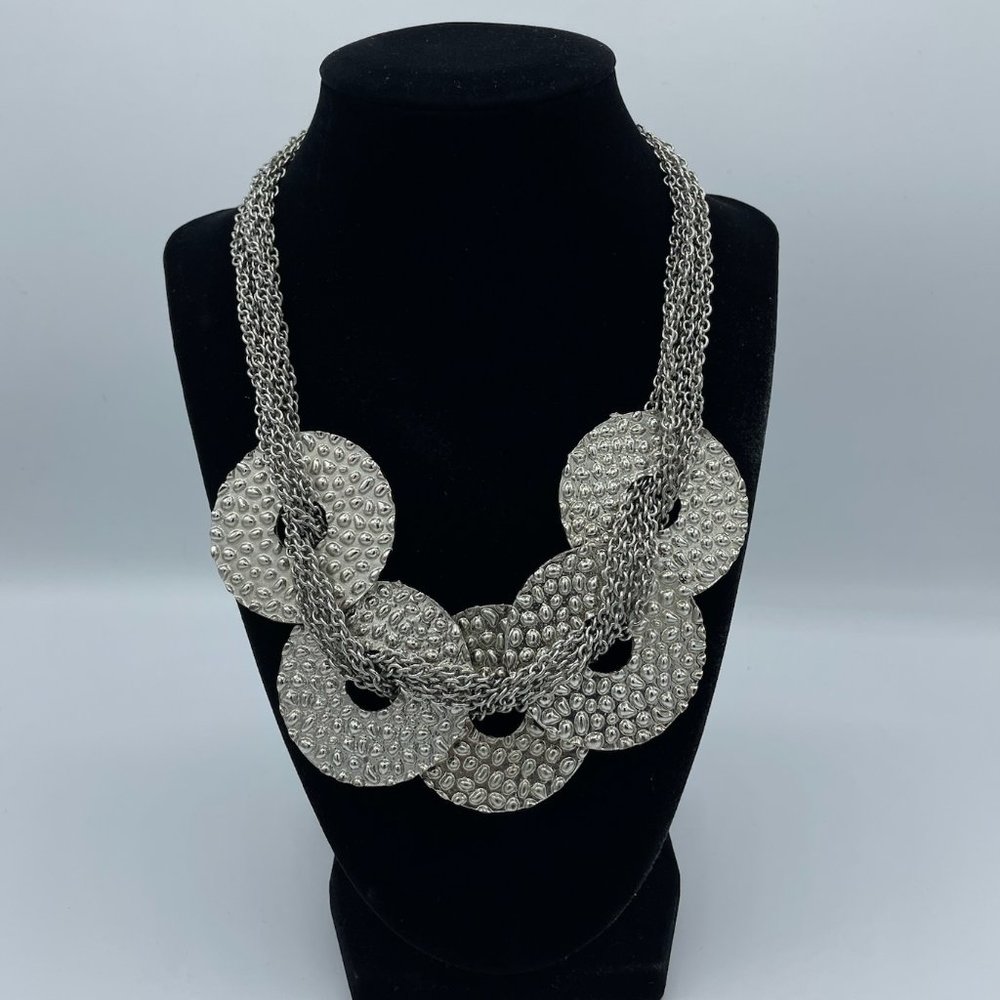 Silver Layered Hoop Statement Necklace
